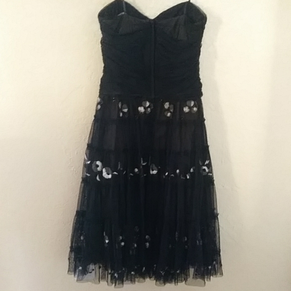 BCBG Strapless Embroidered Ruched Mesh Evening Cocktail Dress, Prom - Picture 5 of 8